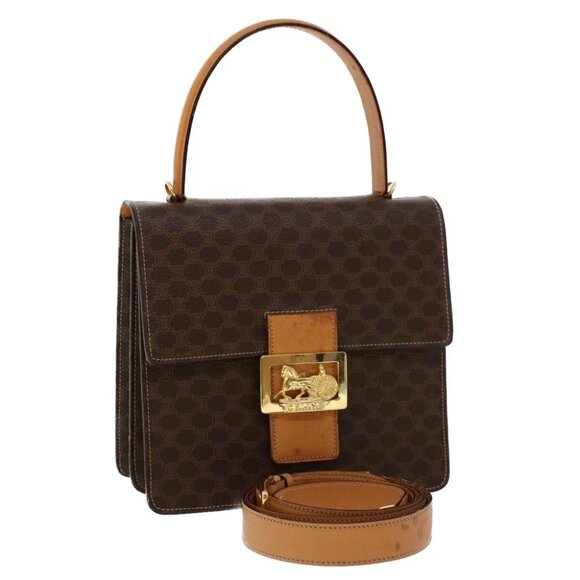 CELINE Macadam Canvas Hand Bag PVC Leather 2way Brown Auth 46306V - Picture 1 of 15